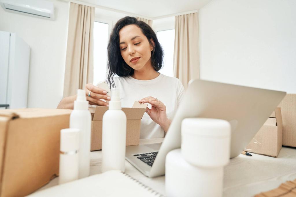 Online store employee packing wares for shipping