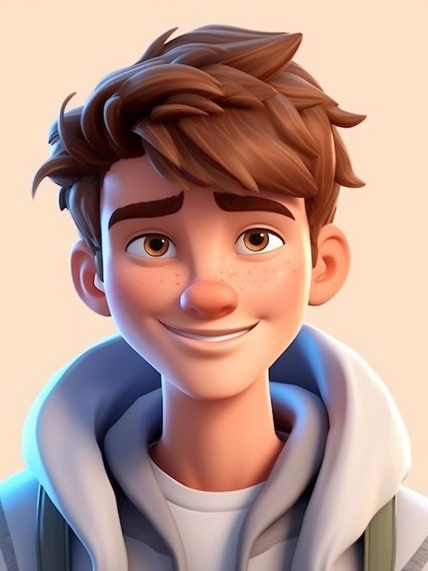 Smiling Teen Boy Character Portrait in 3D Cartoon Style, generative AI